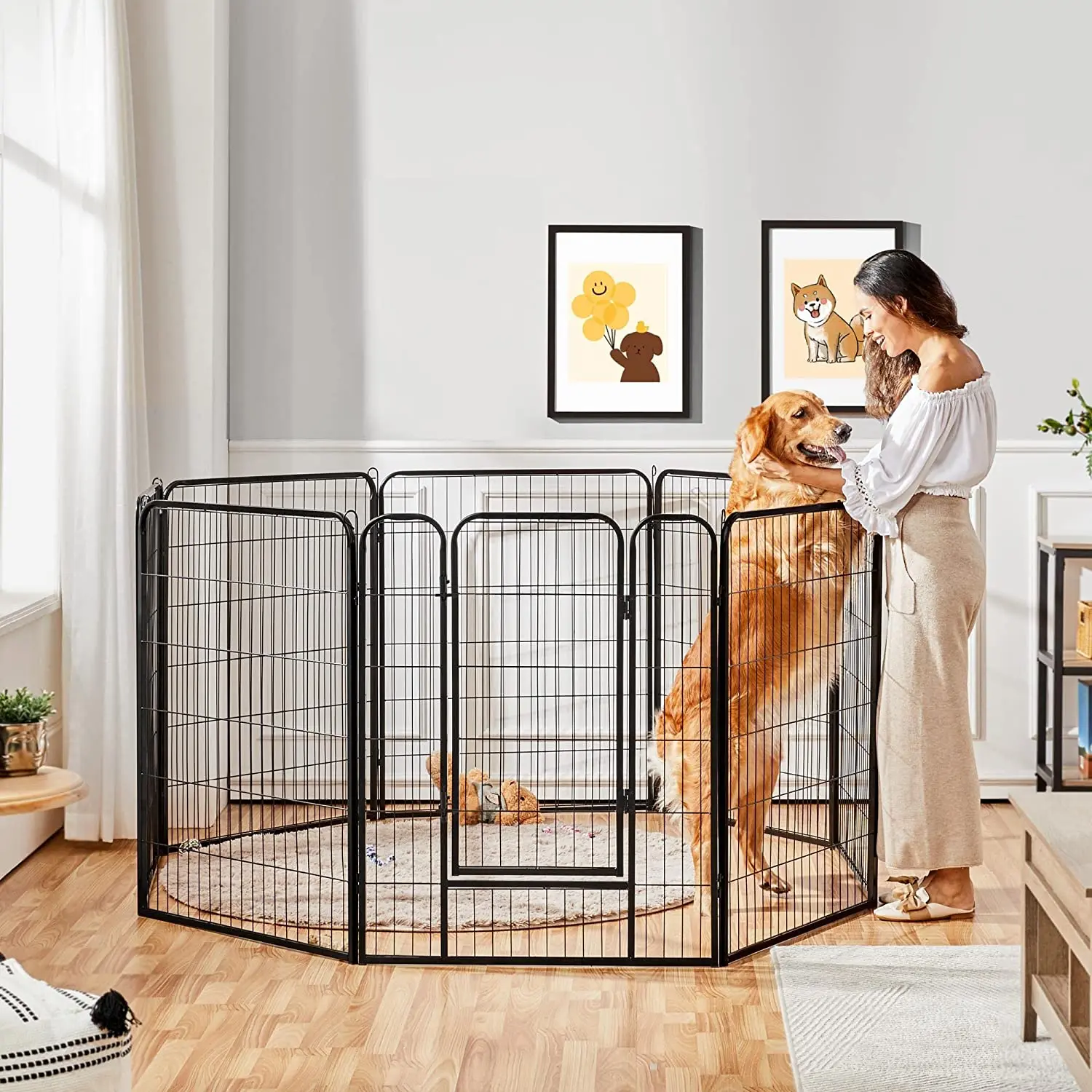 Heavy Duty Black Metal Wire 8 Sided Enclosure Dog Training Pen Dog Puppy Rabbit Animal Pet Exercise Pen Run Cage