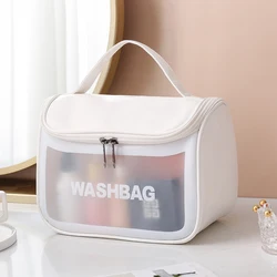 Logo Customize Waterproof PU Leather Women Travel Transparent Pink TPU Washing Cosmetic Bag Pouch Clear Zipper PVC Makeup Bags