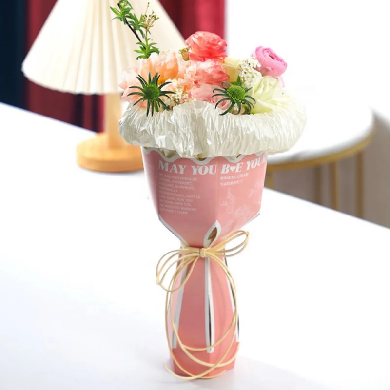 Custom Printed Bouquet Stand Paper Box Unique Flowers Bouquets Packaging Vase Boxes Customization Flower Display Paper Box