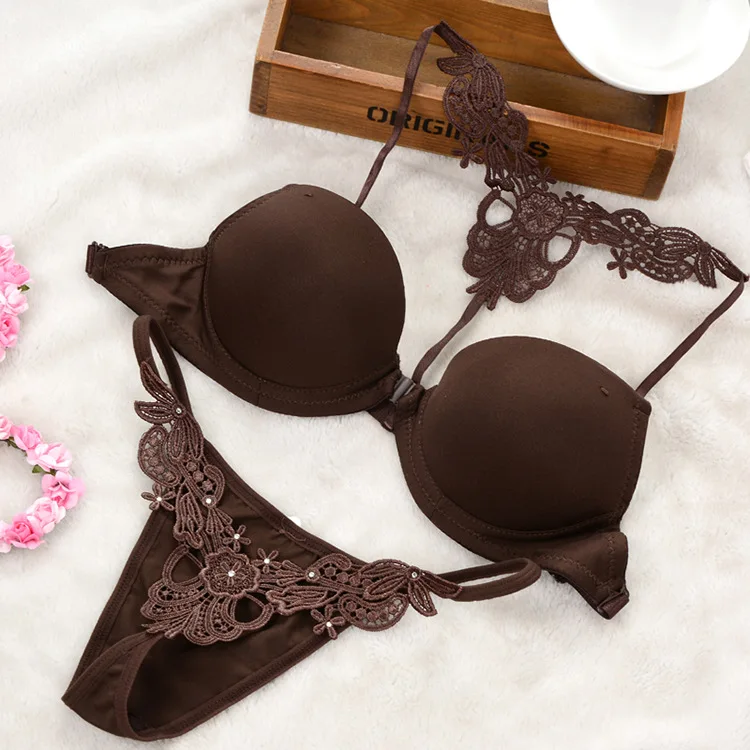 Custom Lace Floral Y-Line Straps Push Up Bra And Panty Set  Sexy  Woman Underwear Sexy Ladies Thong Bra Panty Set