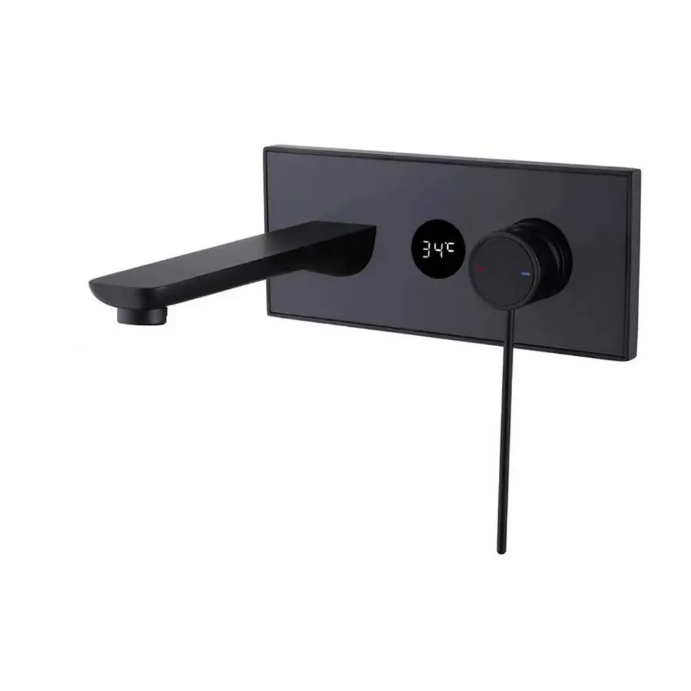 Black Digital Display LED Temperature Faucet wall mounted Brass Basin Faucet Single Handle Sink Tap