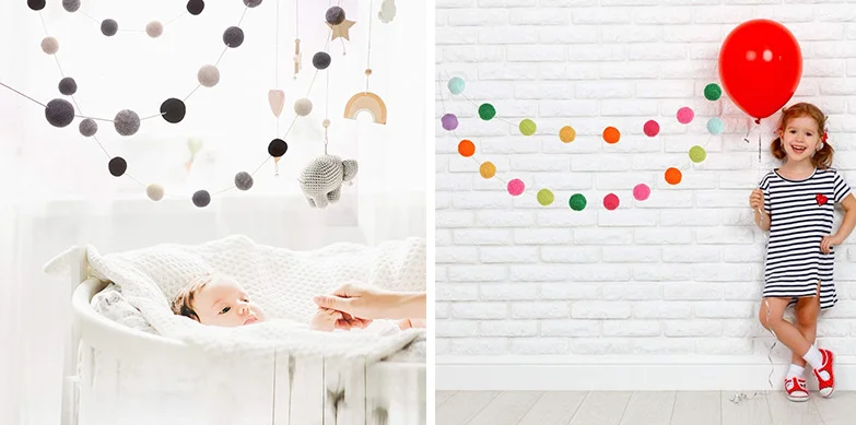 Colorful DIY Felted Pom Pom Garland Wool Balls Felt Balls