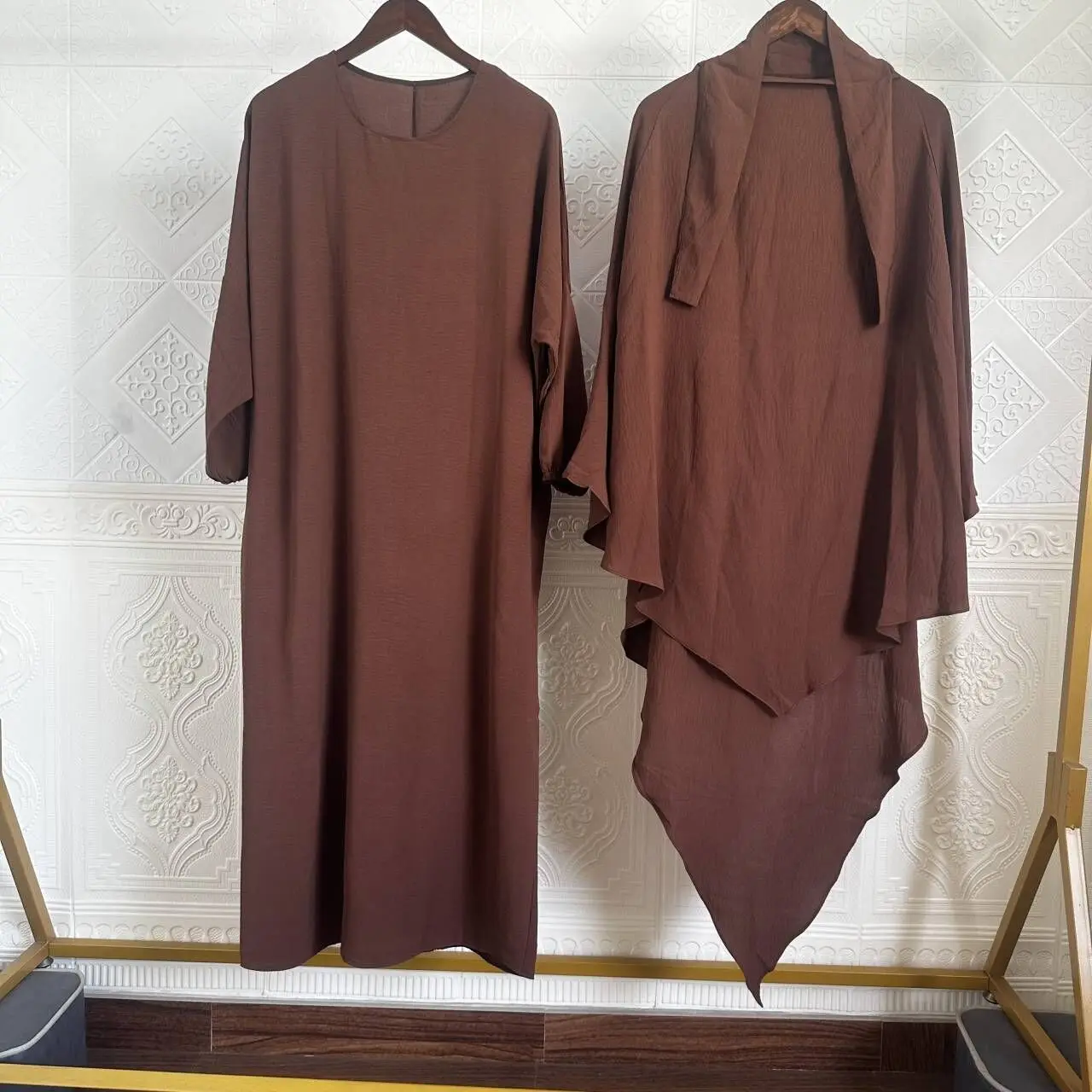 2024 EID Dubai Turkish Women Muslim Dress Abaya With Khimar 2 Two Piece Prayer Jazz Crepe Abaya Set