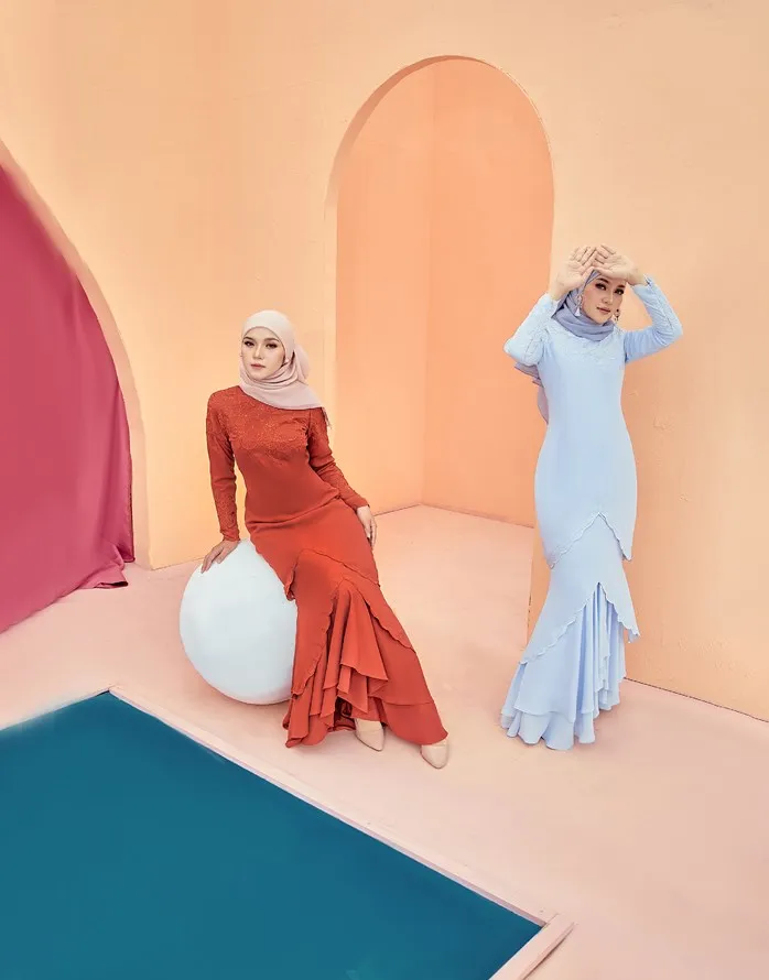 SIPO Eid 2023 Malaysia Solid Color Indonesian Clothing For Women Kebaya Malaysian Moden Plain Casual Linen Baju Kurung Modern