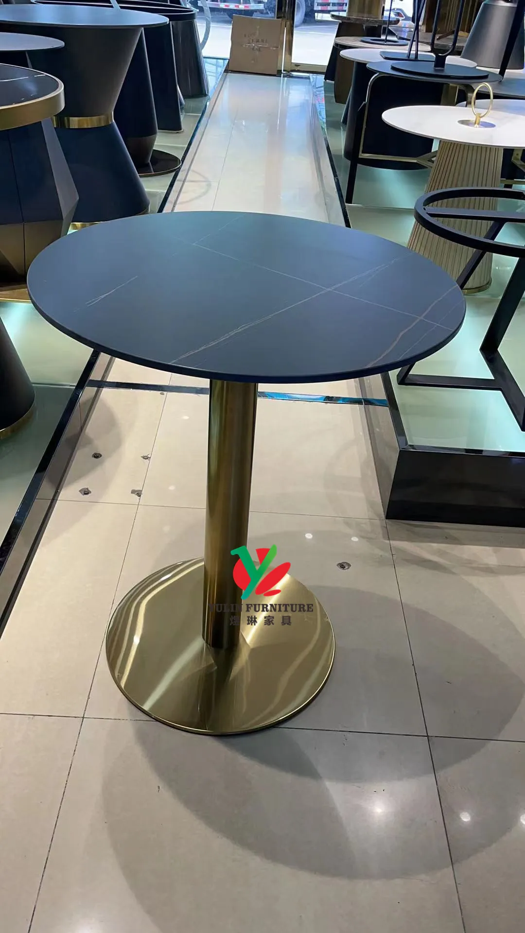 Outdoor gold stainless steel legs marble bar cocktail table