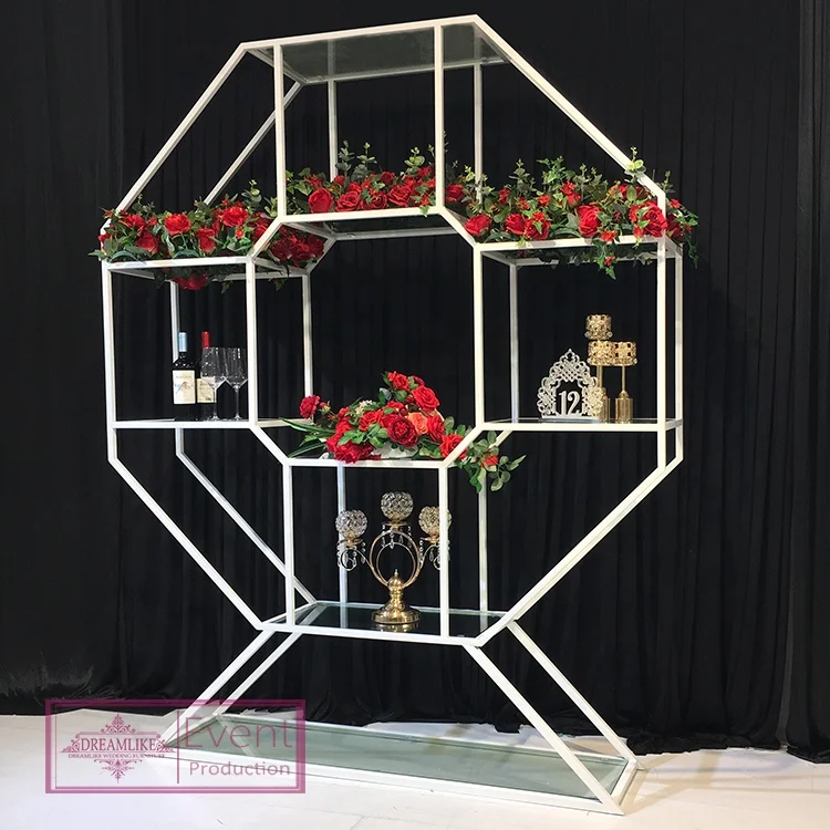 Wedding furniture wedding decoration stainless steel wine shelf events bar backs wine rack for party