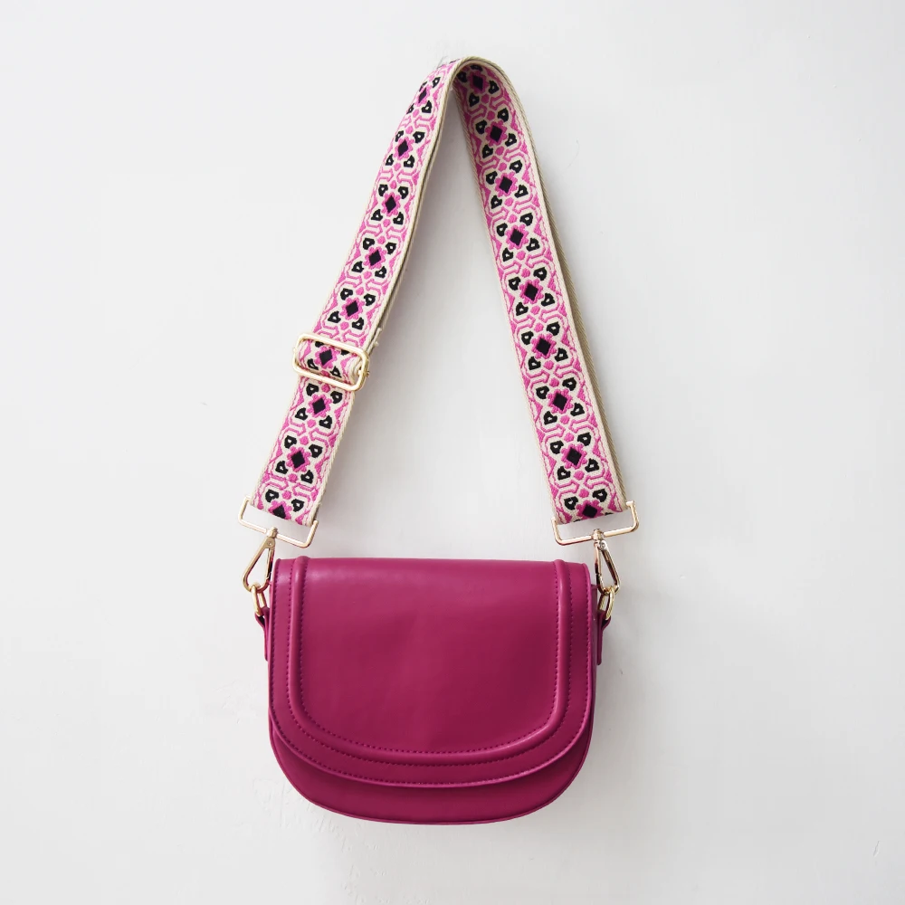 Goatskin  Leather Feeling Saddle shape Classic ladies Design Bag Small Size with Woven Strap Hand Free  for Girls and Women