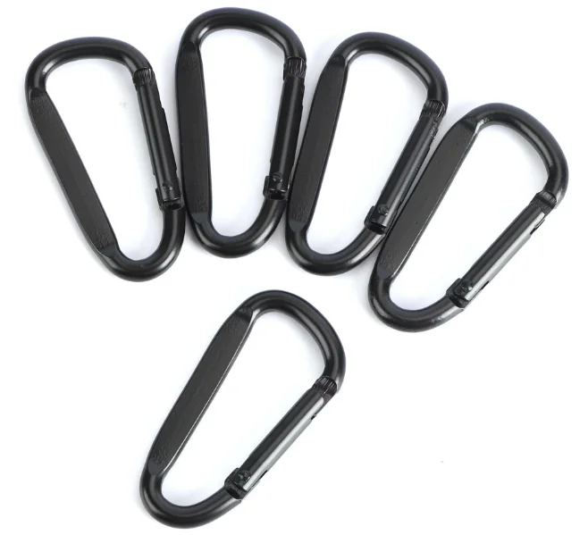 Custom Logo Aluminum Alloy Black Spring Snap Hook D Shape KeyChain Hook Carabiner
