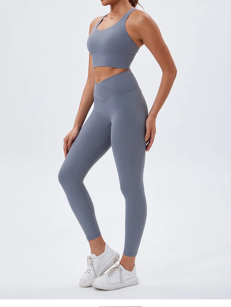 2024 Latest ECO Friendly Products Athletic Clothing High Waist Elastic Yoga V Cut Leggings And Bra Two Piece Set