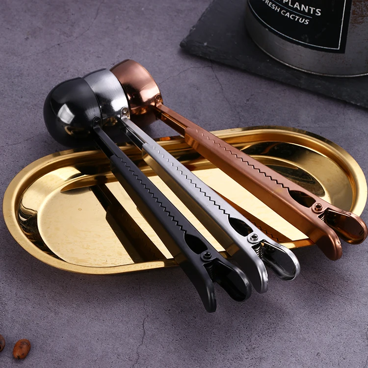 Golden Stainless Steel Tea Coffee Measuring Spoon With Bag Clip Coffee Scoop