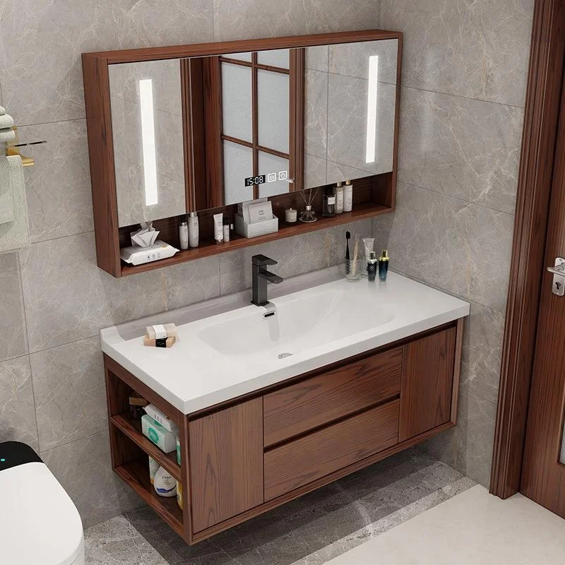 Bathroom Furniture  Washbasins Sets Walnut Wall Mounted Lavatory Bathroom Vanity Cabinets With Sink