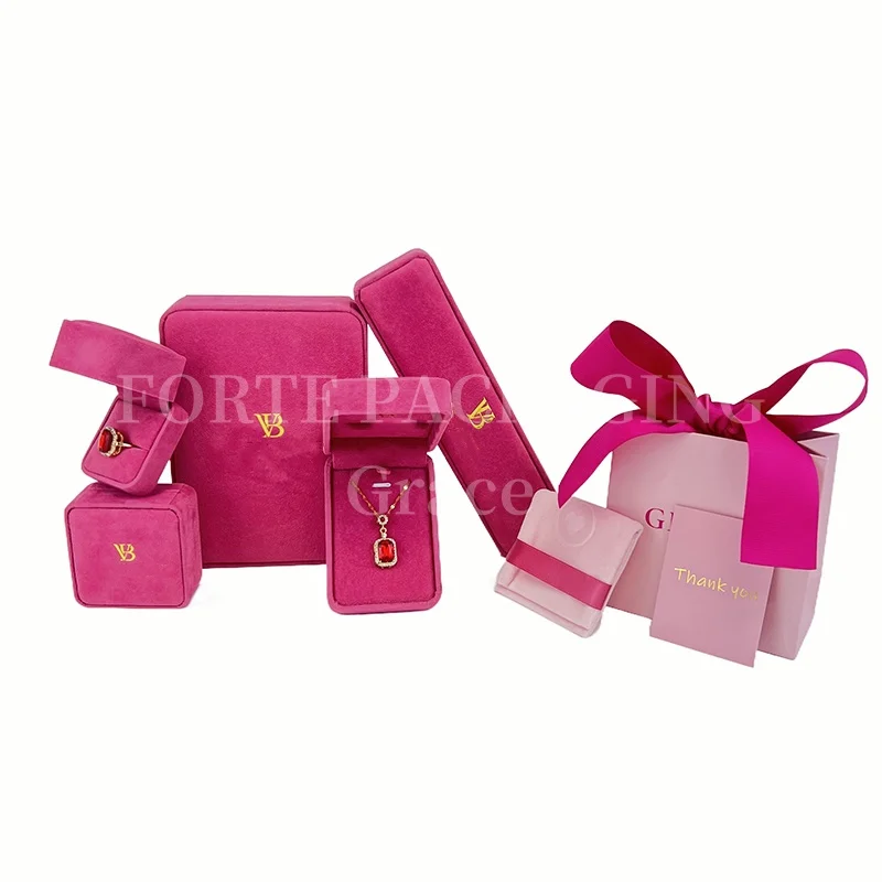 FORTE High Quality Custom Luxury purple cream Velvet jewelry box gift portable earring  jewelry ring packaging boxes