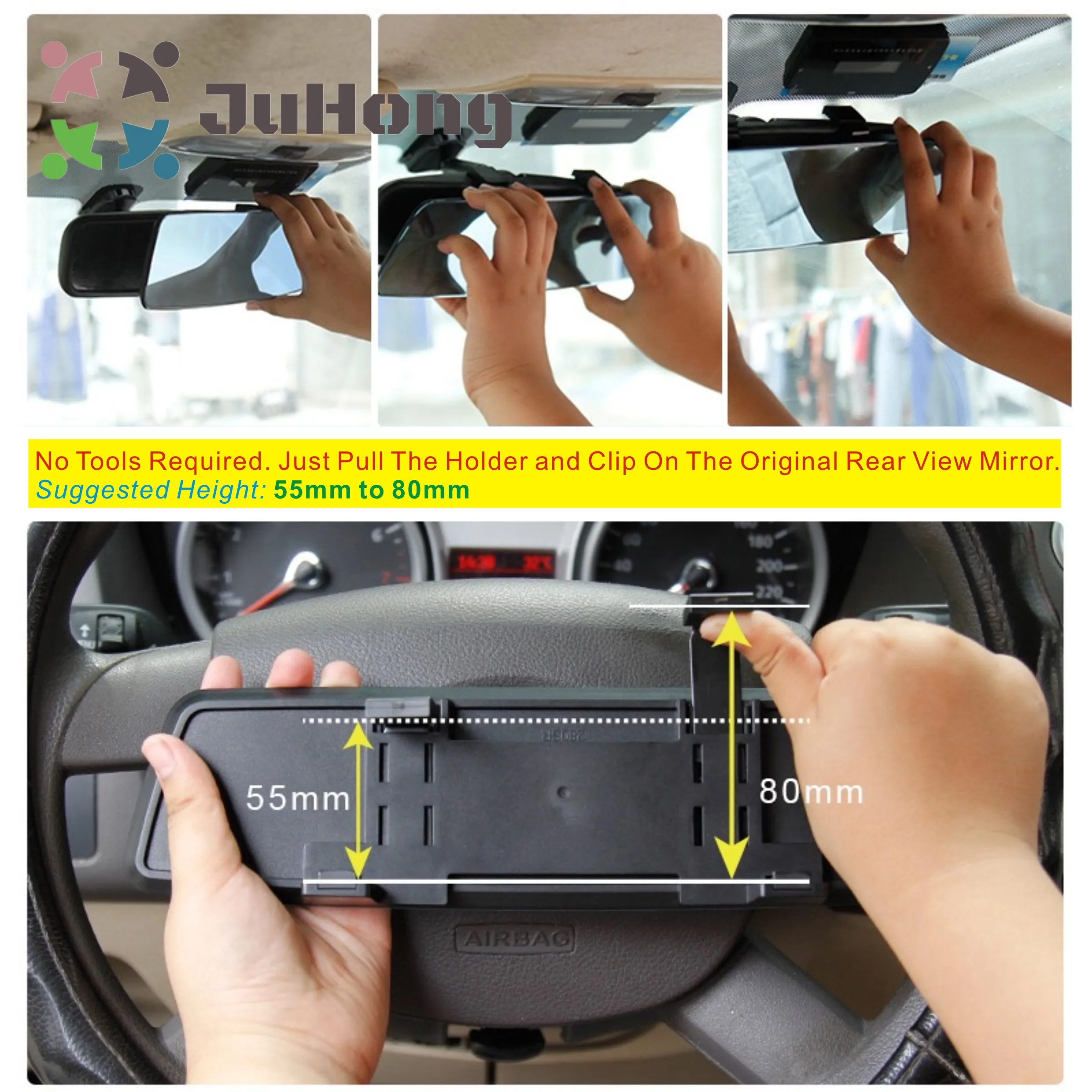 
Titanium Blue Wide Angle Mirror Frameless Rear View Mirror Shatter Proof Easy Installation Clip-on Mirror 