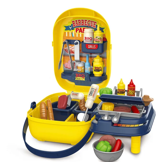 wholesale funny barbecue set  grill kitchen tool kids BBQ set toy for outdoor play suitcase