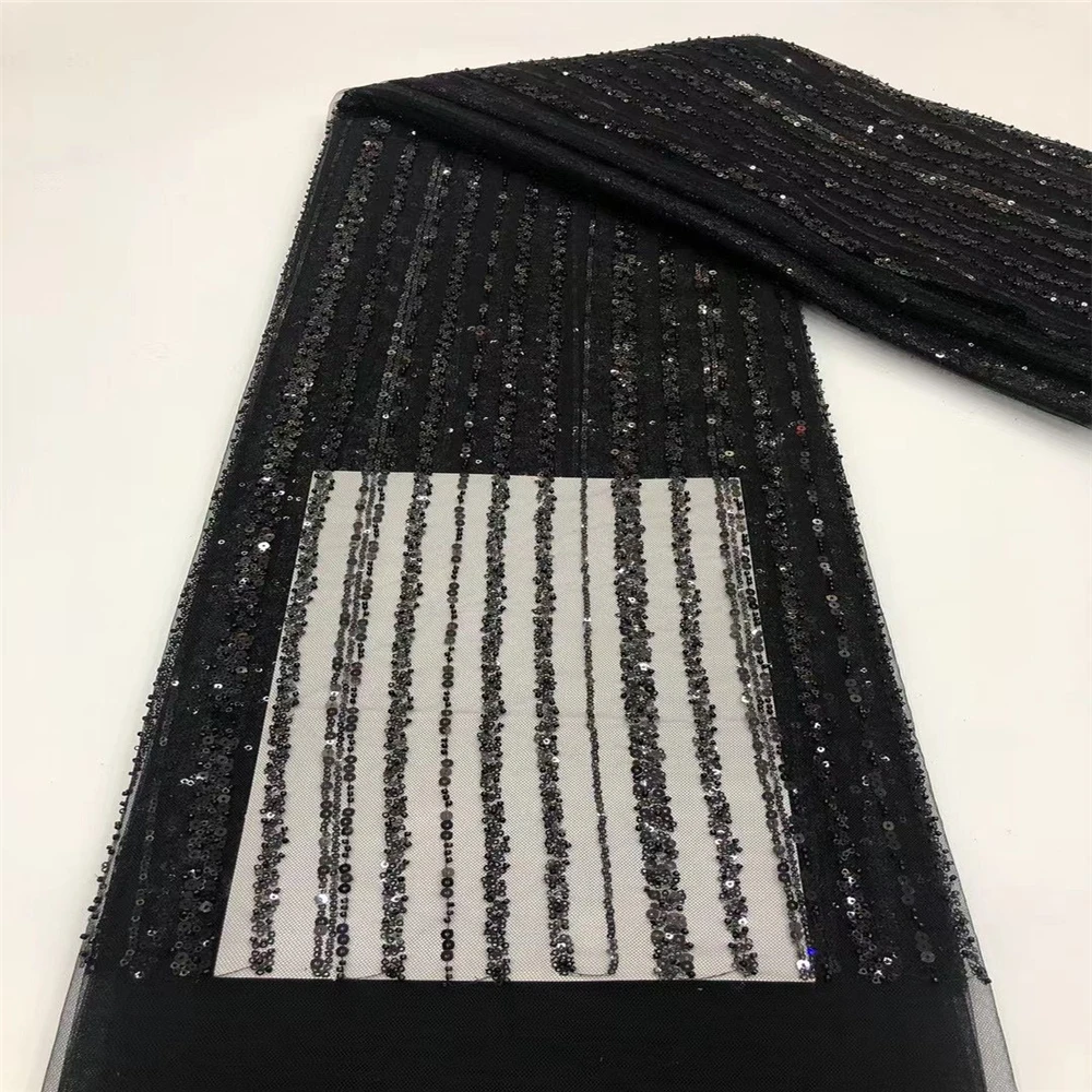 New Nigerian French lace black funeral fabric transparent mesh 5 yards