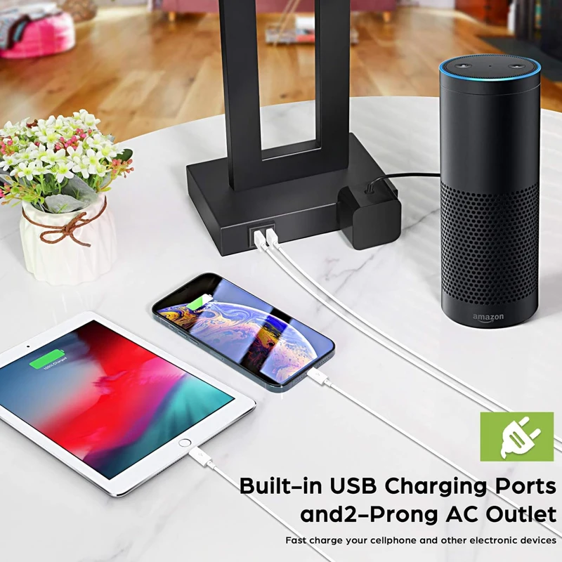 2 USB Ports 3-Way Dimmable Modern Bedside Table Lamp Set Cream Fabric Lampshade Touch Desk Lamp Bedroom Living Room Reading