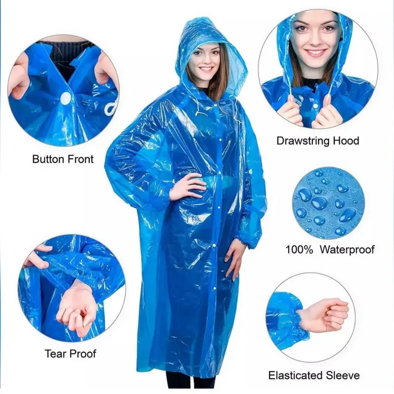 Wholesale Supply Raincoats Unisex Rain Coat Disposable Ponchos for Motorcycle and Outdoor Sports (1600423725706)