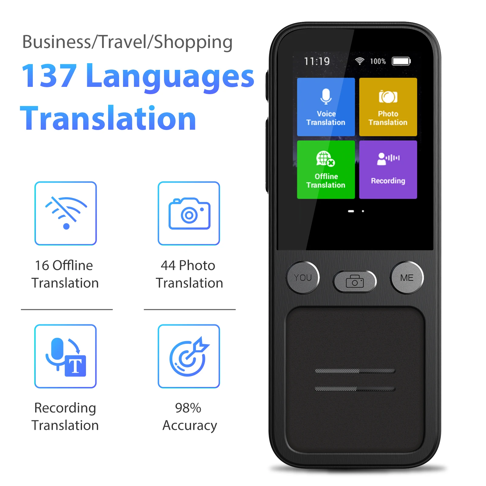 New T16 dialogue speech translator pen with 134 languages accurate offline interpreter Japanese Russian German Spanish Arabic