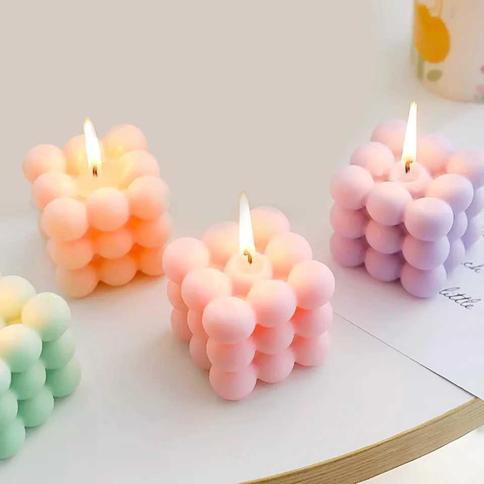 wholesale home decoration rubic cube candle colourful bubble cube natural soy wax scented candles in bulk