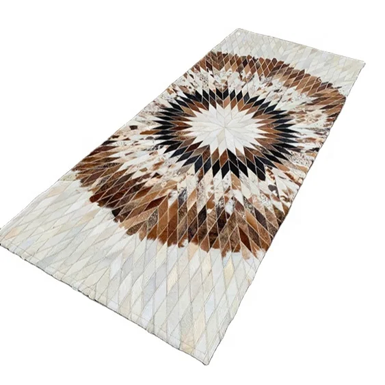 Ins Leather Fur Rugs Hand-made Cowhide Patchwork Carpets and Rugs with Hair On Customizable Modern Art Soft Unique Luxury