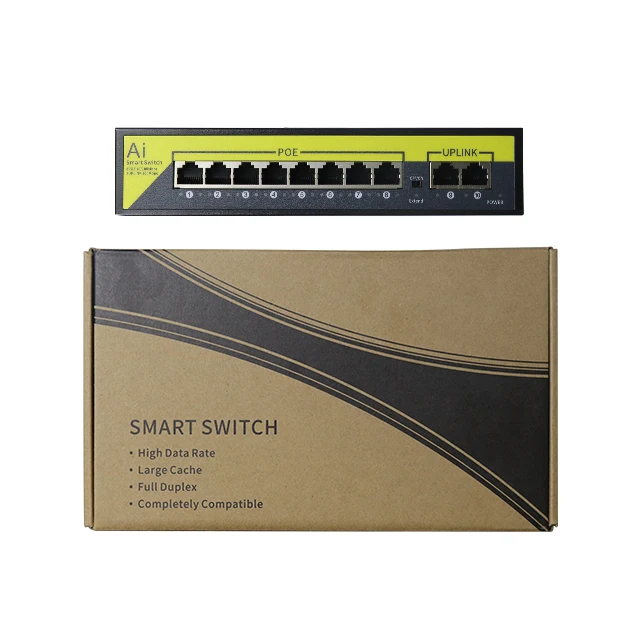 8+2 Ports Ethernet Network Poe Switch For Video Door Phone Security System RJ45 Connectors