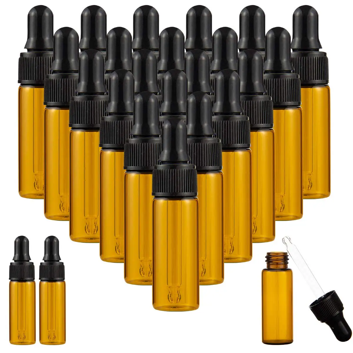 Empty sample Containers 5ml amber glass tube Eye Dropper Bottles for Essential Oils Perfume Cosmetic