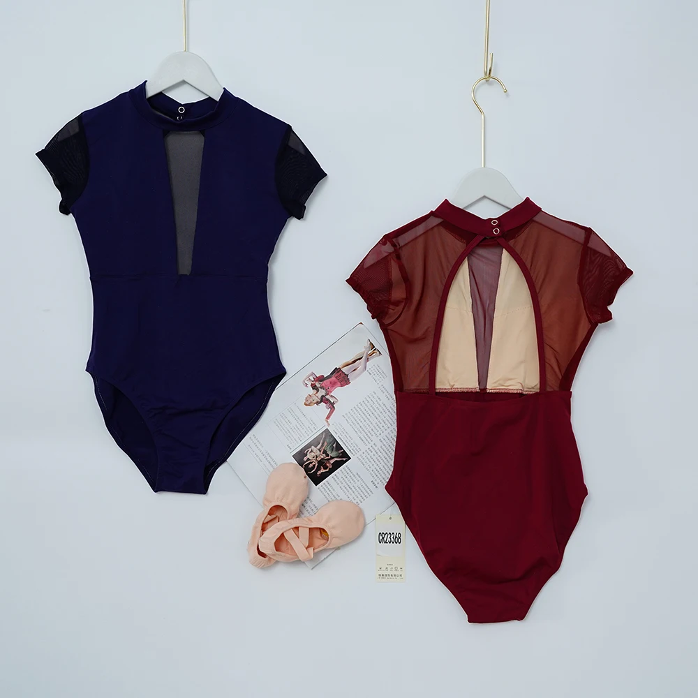 Low MOQ royal red V neck hot selling adult women dance trainingwear ballet leotard