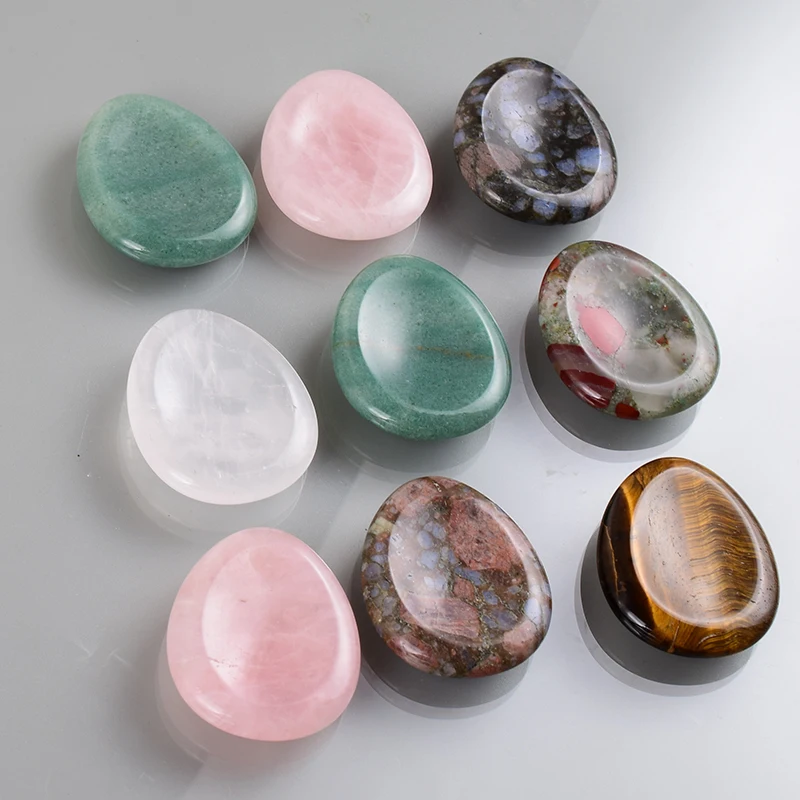 Natural Jasper thumb Worry Stone Jade rose quartz Mineral Hand Massage Skin Care Tumbled Gemstone Palm stone Home garden Decor