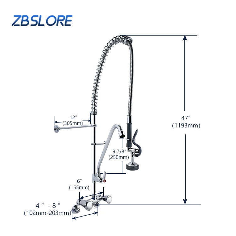 47 Inch Height Kitchen Faucet Pull Out Spray Commercial Pre Rinse Spray Pre Rinse Tap