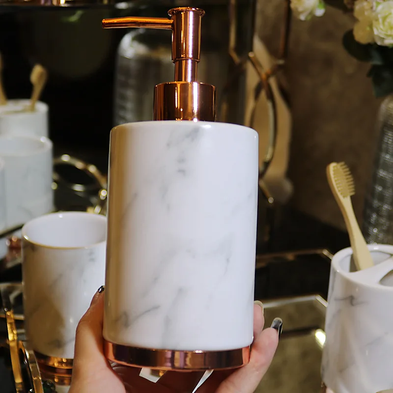 Hotel ceramic Bathroom Set Accessories, Marble Effect bathroom accessory set Sanitary Ware Suite