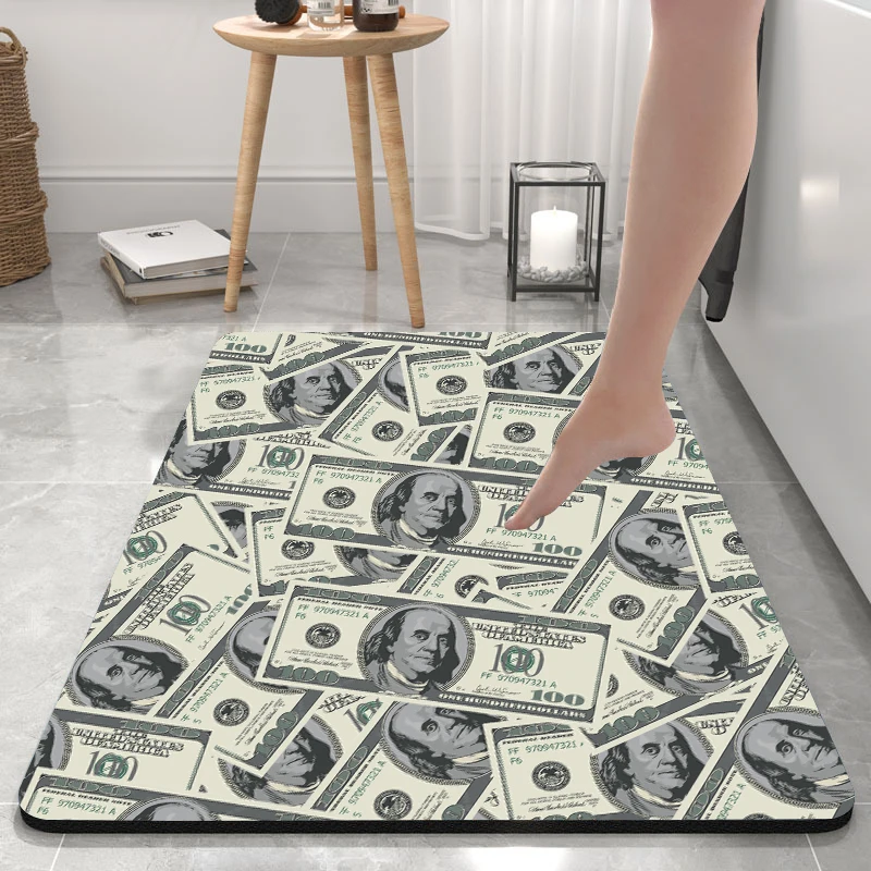 Super absorbent soft diatomaceous earth $100 banknote printing design carpet bathroom anti slip  bath mat