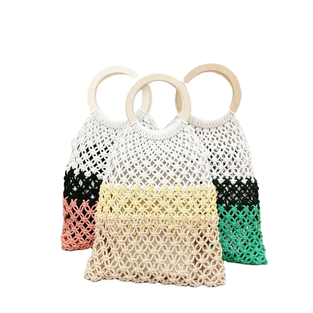 Women Summer Beach Hollow Out Handbags Totes Casual Cotton String Mesh Bags