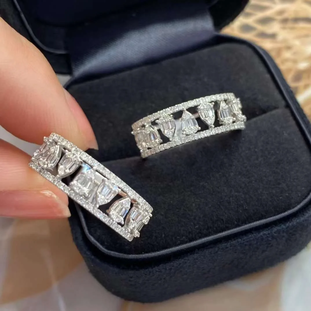 Xinfly Wide 0.42ct Tear Drop Diamond Eternity Wedding Band Right Hand Ring