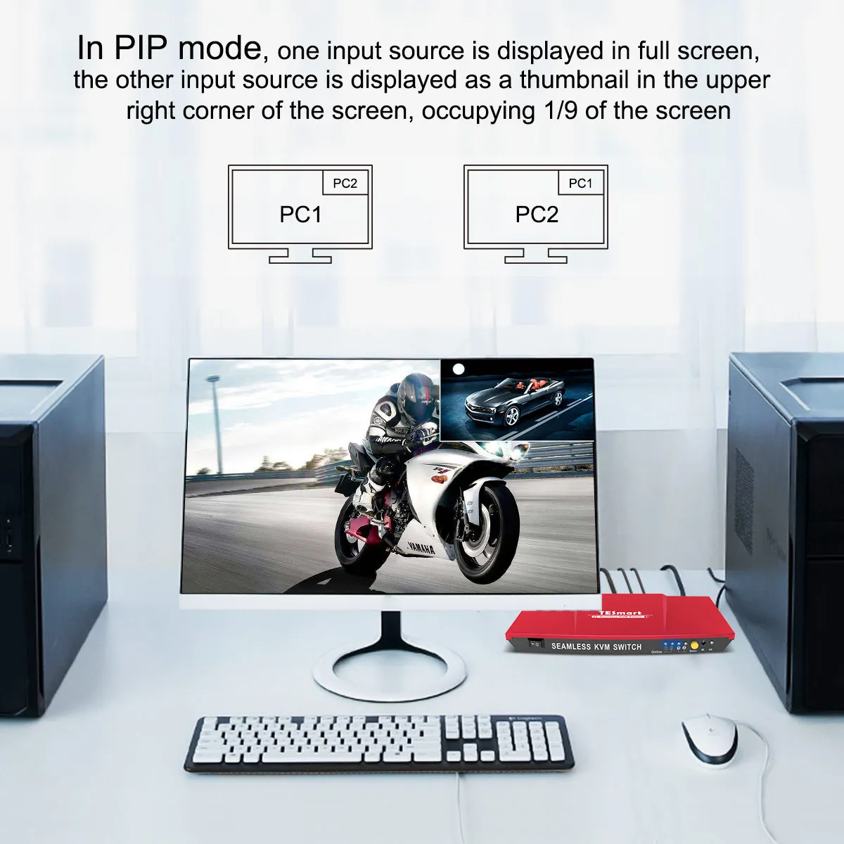 TESmart 2x1 бесшовный HDMI KVM переключатель с PIP