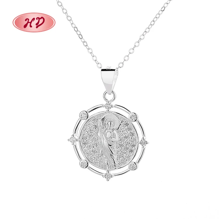 Fashionable Cubic Zirconia Catholic Islam Silver Chain Pendant Necklace 925 Silver Sterling Engraved Lock Pendant