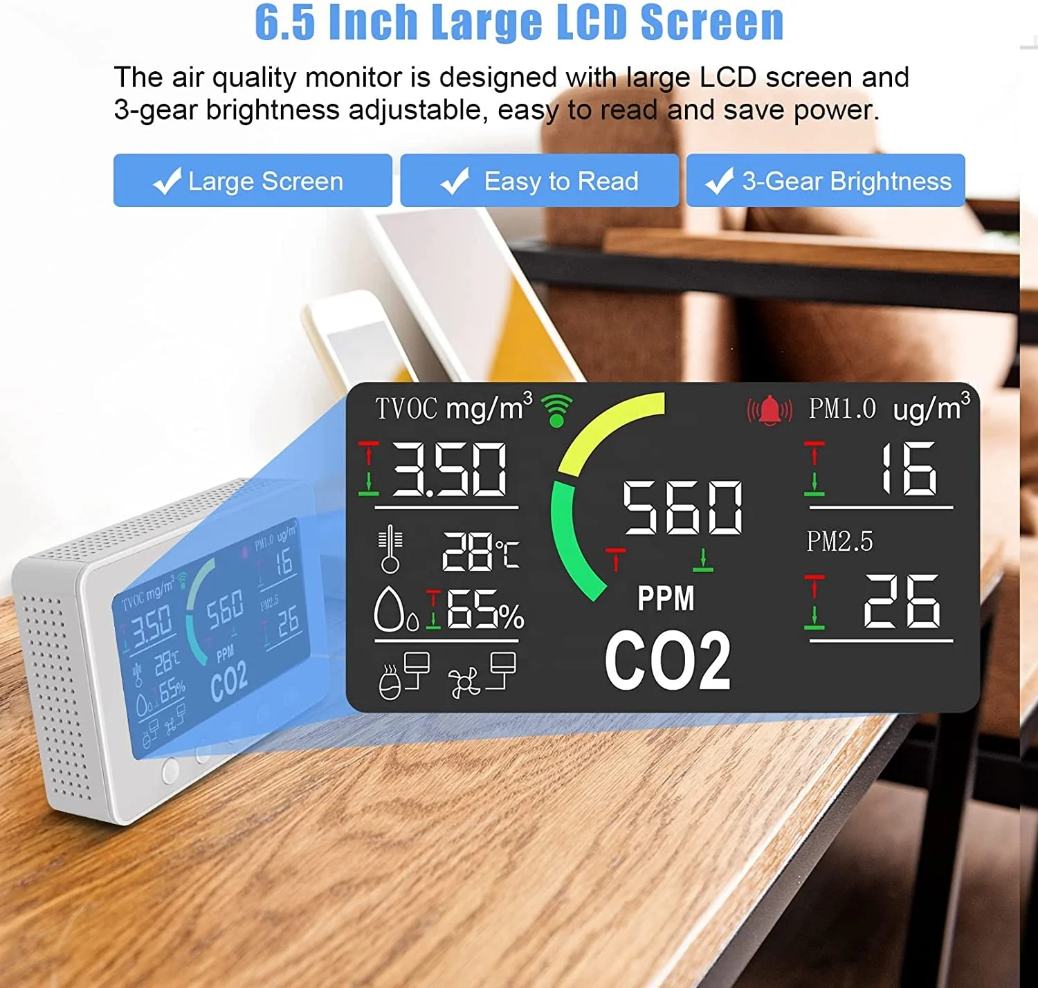 8 in 1 Greenhouse Tuya PM2.5 WiFi Smart NDIR co2 PM2.5 Sensoor indoor Air quality Mnitor portable  co2 Monitor White black