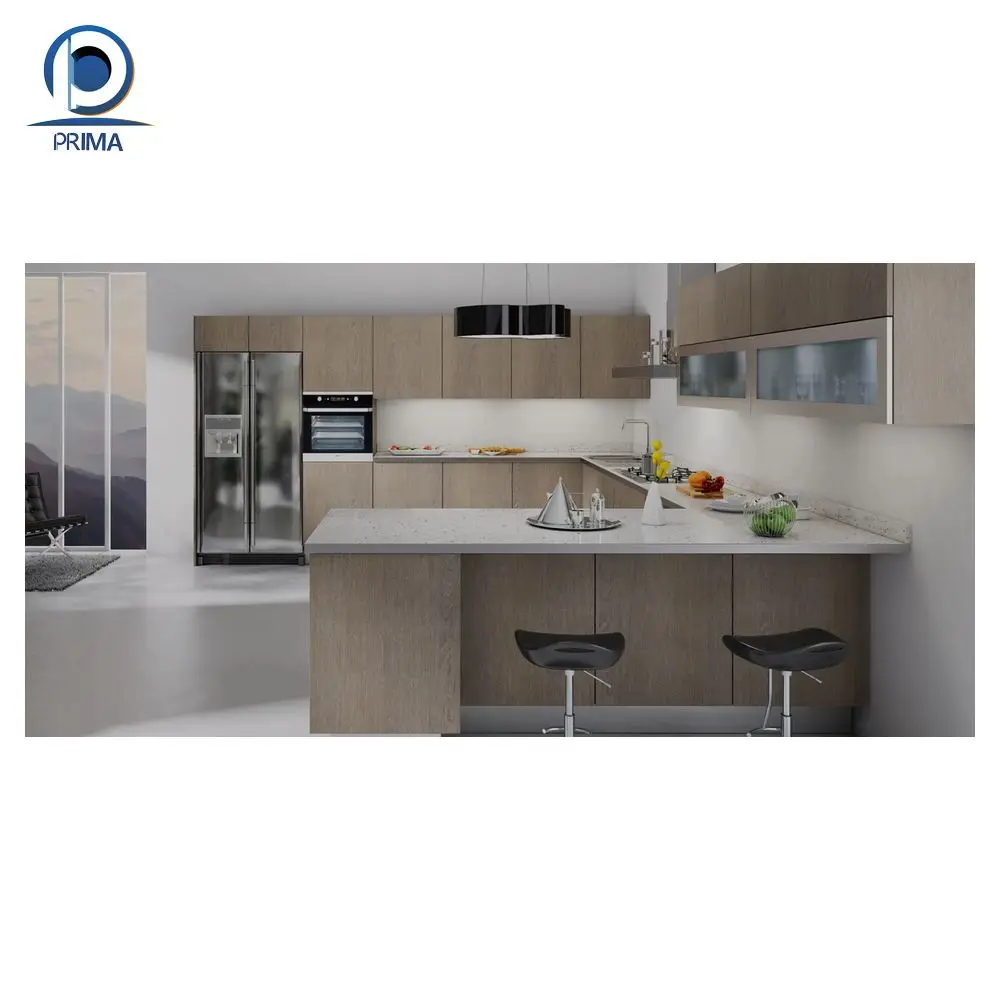 PRIMA Industry White Colored Glossy Frameless MDF Wood Shaker Slab Modular Kitchen Cabinets Set