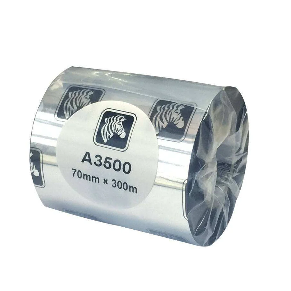 The Zebra ribbon A3500 standard series is a wax-resin thermal transfer ribbon for label printers