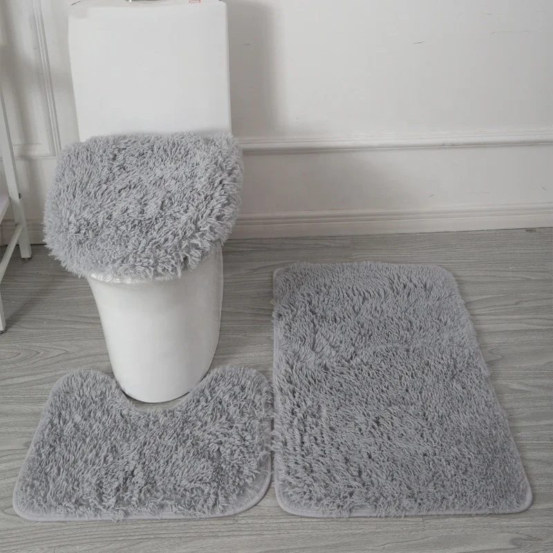 High Quality Soft Modern Non-slip Bottom Different Color Toilet Bath Floor Mat Rug 3 Pieces Bathroom Carpet Set