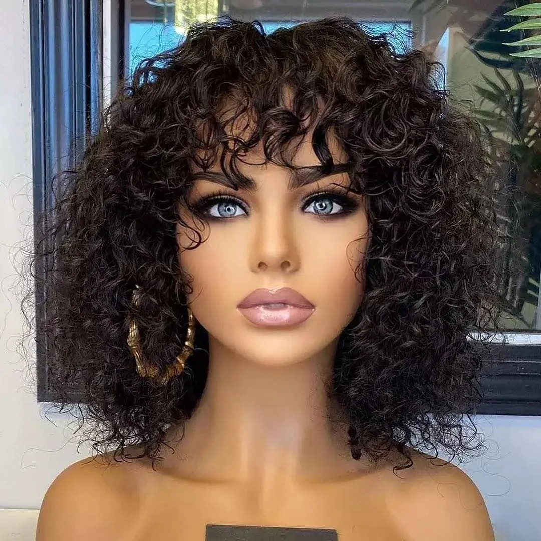 Cheap Virgin No Lace Frontal 100 Remy Human Hair Medical Extensions Wig Bangs wigs Front Vending Machine
