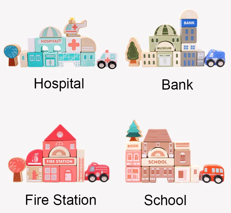 115 Pieces Construction Toys for Toddlers Preschool Age Wooden toy Building Blocks Set with Play Mat Puzzle