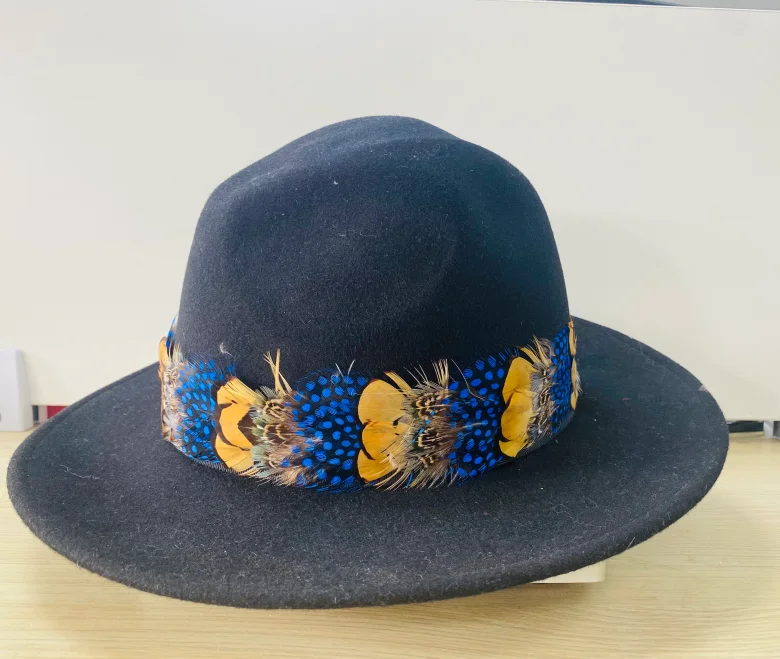 Sewing Trim Ribbon Fringe Natural Pheasant Feather Hat Band for Men Women Cowboy Fedora Hat Costume Headwear Hair Accessory