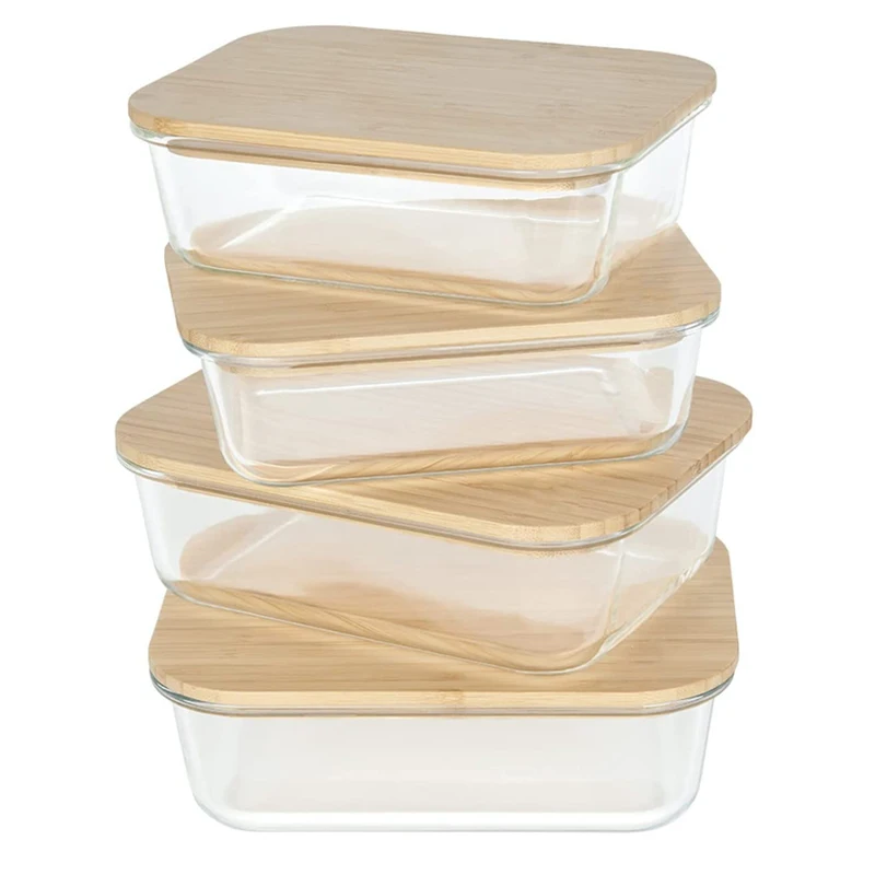 Citylife Microwave Freezer Oven Safe Glass Meal Prep Lunch Containers Food Storage Containers with Bamboo wooden Lids