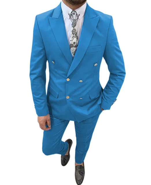 Мужские двубортные облегающие костюмы, смокинги из 2 предметов для свадьбы, смокинга шафера, мужские формальные костюмы для выпускного, офисной вечеринки (пиджак + брюки)