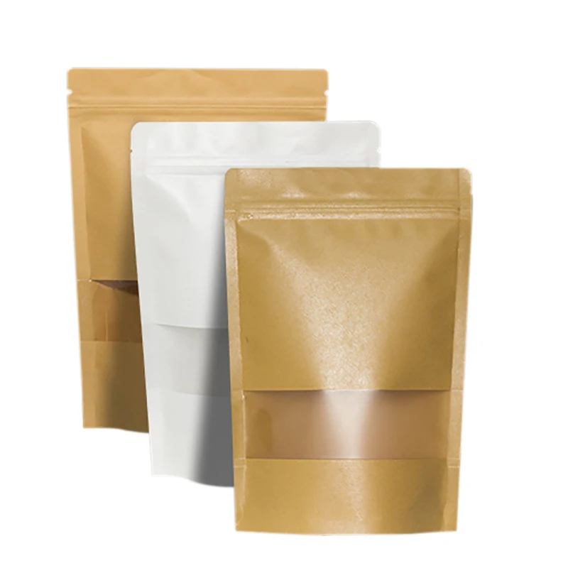 Free Sample Food Biodegradable Stand Up Tea Bag  Window Brown Kraft Eco Friendly Paper Bags