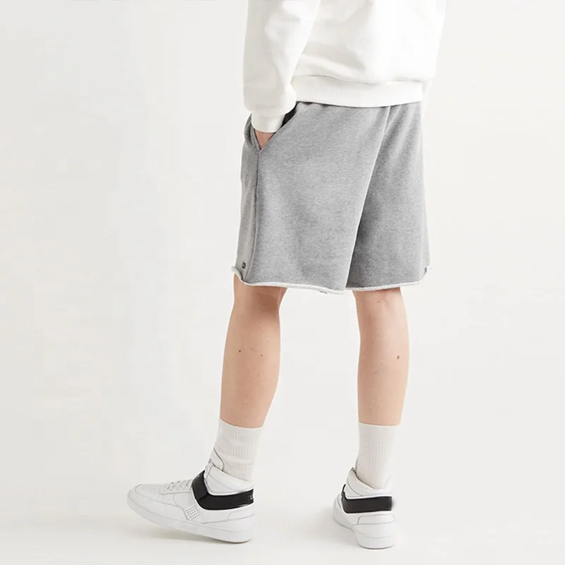 Custom Stone Washed Vintage Athletic Gym Shorts Hemp Raw Edge Rolling Up Terry Fleece Cotton Sweat Jogger Shorts for Men