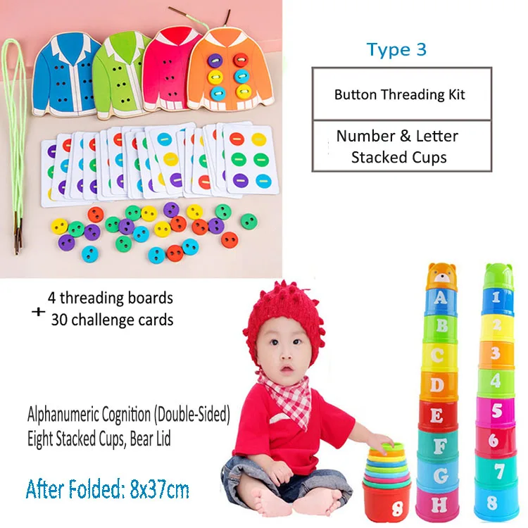 Factory Hot Sell Wooden Chidren Educational Toys Kit Lacing Game Learning DIY Craft Sew Button Toy Preschool Cognative Toy for
