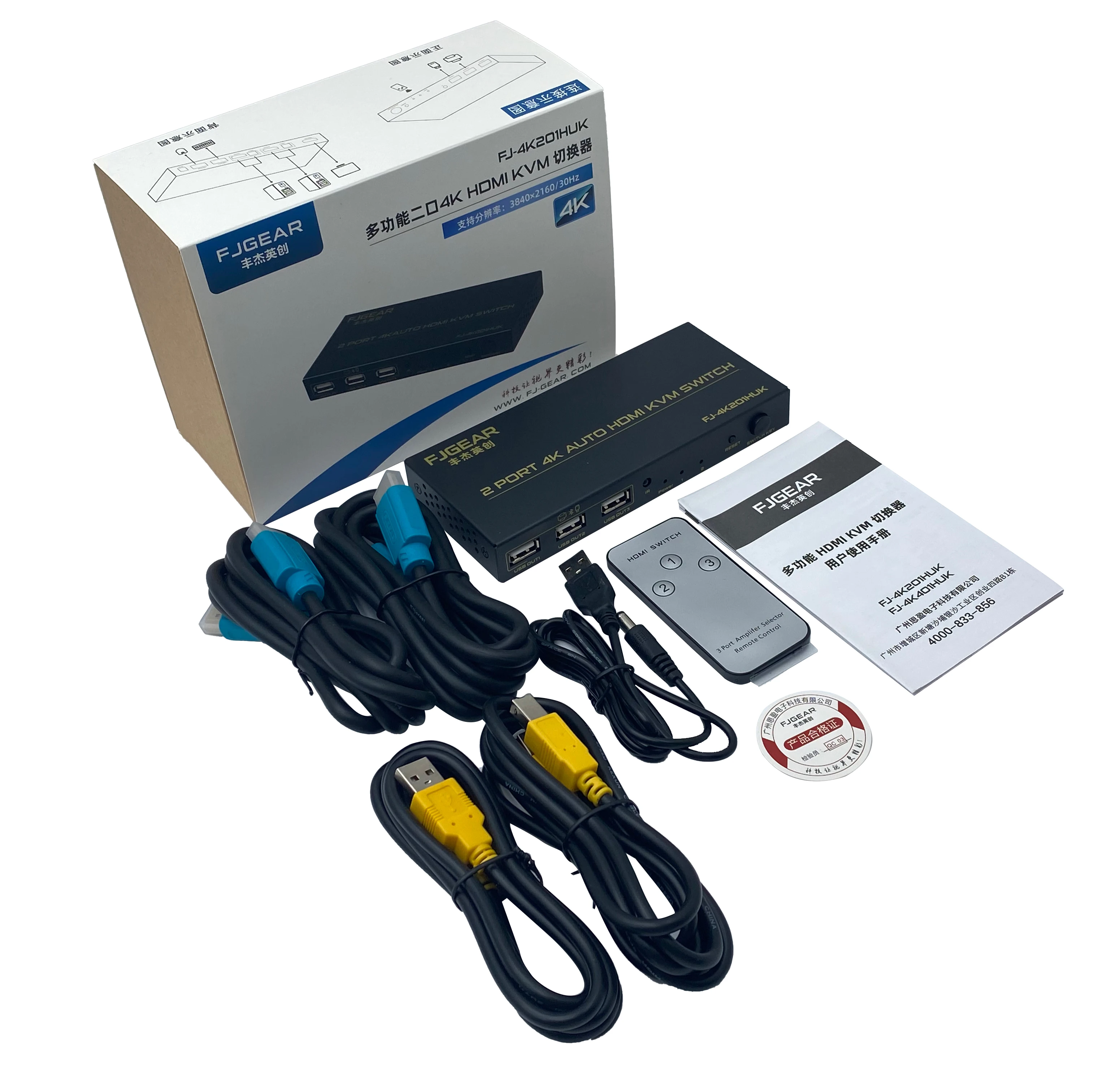 4K201HUK Fjgear High Quality Selector 3840X2160@60Hz Plug-And-Play 2Port Hdmi Kvm Switch 2 Port Hdmi