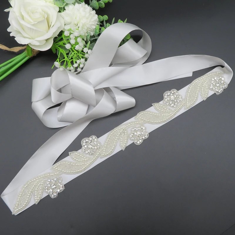 
Handmade Silver Beaded Crystal Applique Wedding Dress Belts Rhinestone Applique for Formal Bridesmaids Dress 