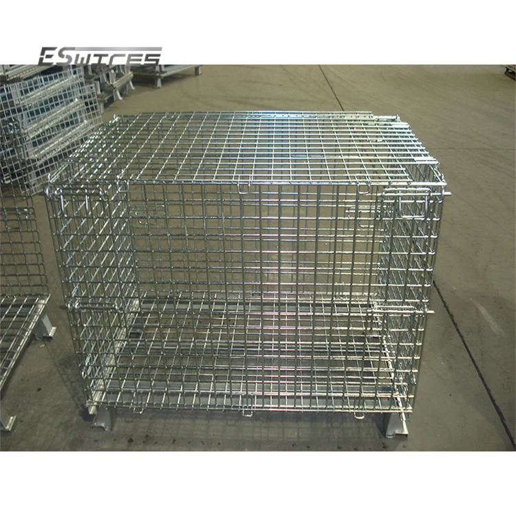 Hot sale industrial storage stackable collapsible wire mesh warehouse basket pallet with top lid
